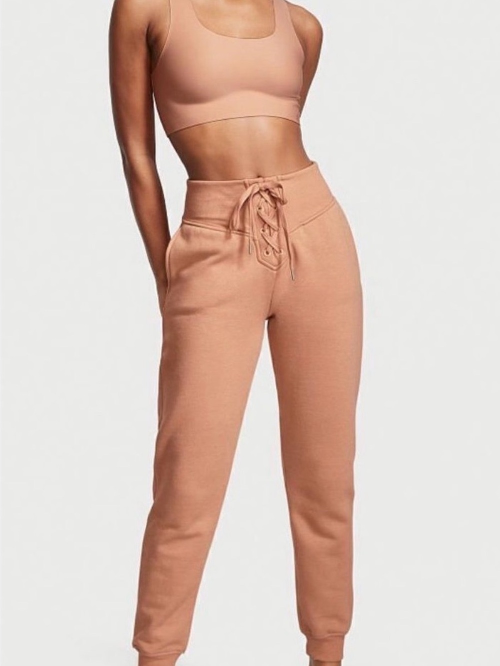 Victoria's Secret On Point Lace-Up High-Waist Joggers - Peach SZ. S NWT